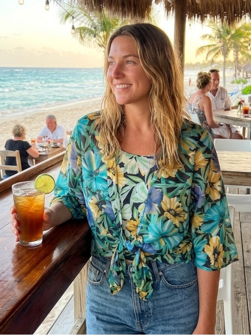 🍪 Requirements Woman Tropical Tie-Front 2-fer Blouse 1X